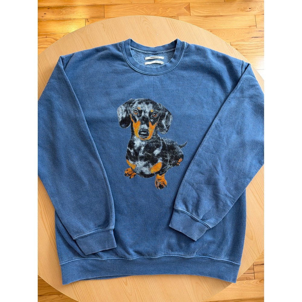 Anthropologie Dachshund Graphic Crewneck Sweatshirt Blue Dog Print Small - Picture 2 of 4